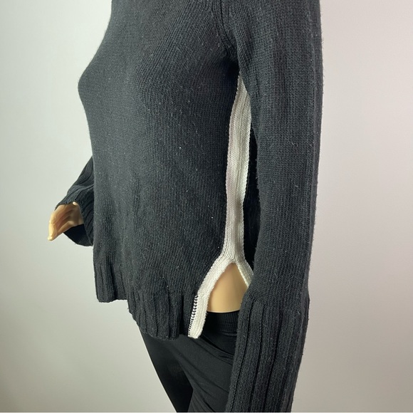 Black and White Side Slit Cable Knit Sweater - Picture 7 of 14